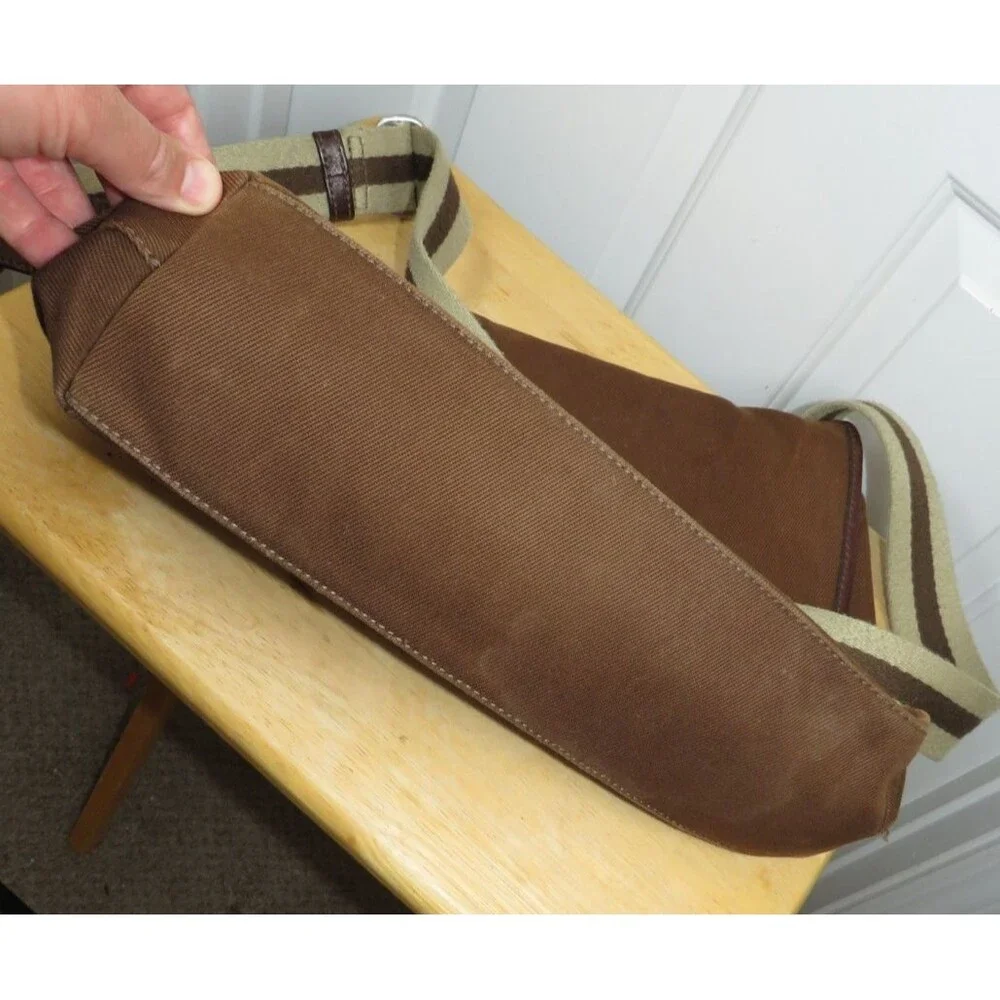 VTG Banana Republic Messenger Bag Canvas Brown Striped Strap & Lining Travel Y2K